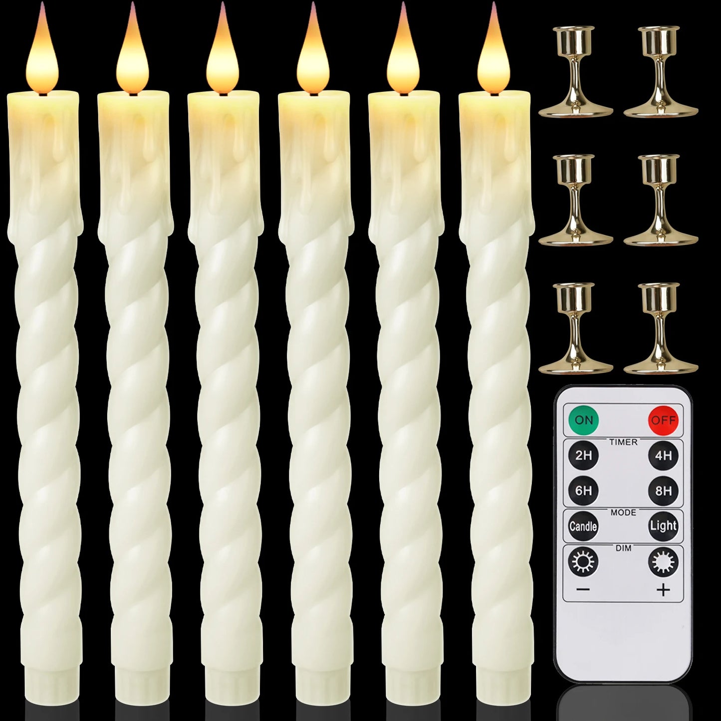 Lot de 6 ou 12 bougies coniques ivoire sans flamme à LED, effet scintillant, avec télécommande, mèche 3D, fonctionne sur piles, décoration de Noël, fenêtre ou mariage