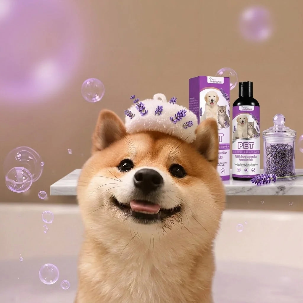 Pet Shampoo and Conditioner with Pure Lavender Essential Oils Tear Free Formula for Dogs andCats pH Balanced Gentle Groom 100ml