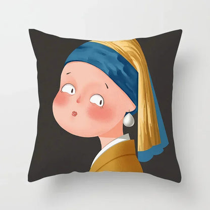 Creative Cartoon Oil Painting Mona Lisa Van Gogh Cushion Cover Portrait Painting Throw Pillow Case Cojines Decorativos Para Sofa