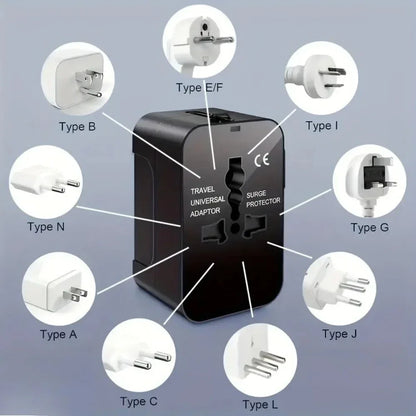 Universal Travel AC Power Adapter with Dual USB Ports EU US UK AU Outlet Converter Socket Plug Global Conversion Charger