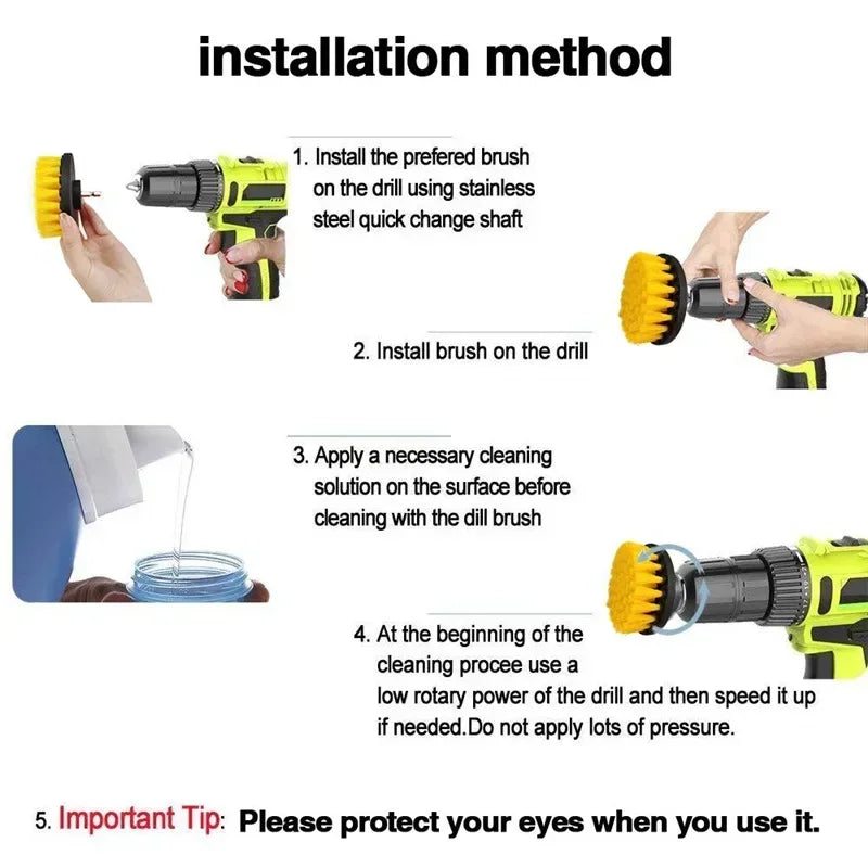 2/3.5/4/5'' Electric Scrubber Brush Drill Brush Kit Plastic Round Cleaning Brush Tool for Carpet Glass Car Tires Nylon Brushes