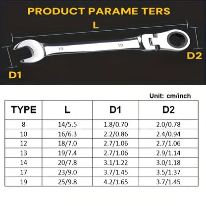 72-Tooth 8-19mm Ratchet Wrench Set Metric, Multi-Function for Garage Home DIY Repair Maintenance Ideal Party Gift