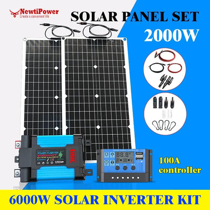 110V220V 6000W Flexible Solar Panel System Kit  12V Battery Charger Controller  Inverter Complete For Home Outdoor Capming