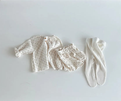 2024 Spring Newborn Floral Print Cotton Long Sleeve Tops+Shorts 2pcs Boy Girl Baby Loose Dots T-shirt Set Thin Infant Tees Suit