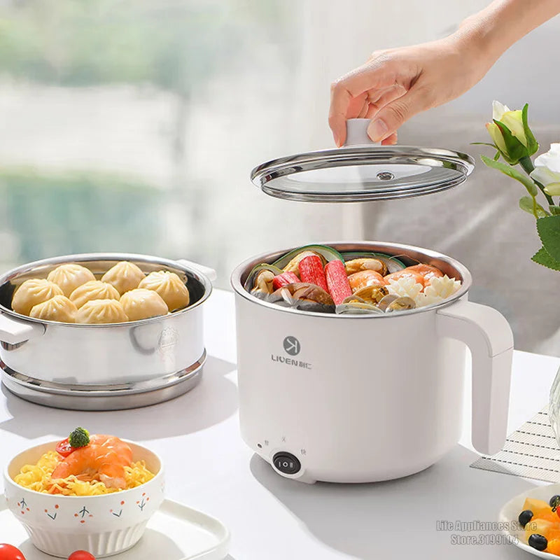 Liven Electric Multi Cooker 1.8L with 304 Stainless Steel Steamer Multifunctional Cooking Rice Porridge Noodle Mini Hot Pot 600W