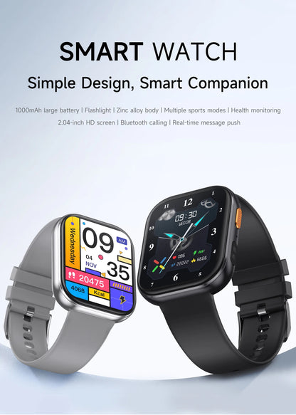 2026 2.04-inch Ultra Smart Watch 1000mAh High Capacity Battery Outdoor Sports Fitness Health Monitoring Smartwatch For Men Women