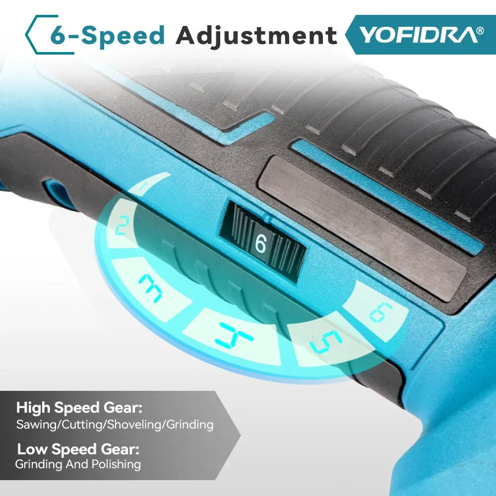 YOFIDRA Cordless Oscillating Multi Tool 6 Gears Electric Cutting Polishing Trimming Machine Power Tool For Makita Battery Pin