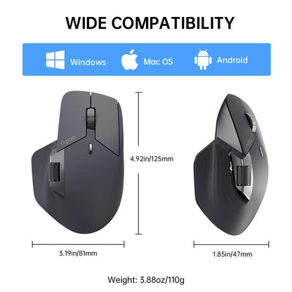 Rapoo MT760 Rechargeable Multi-mode Wireless Mouse Ergonomic 3200 DPI Easy-Switch Up to 4 Devices Bluetooth Mouse Office Mice