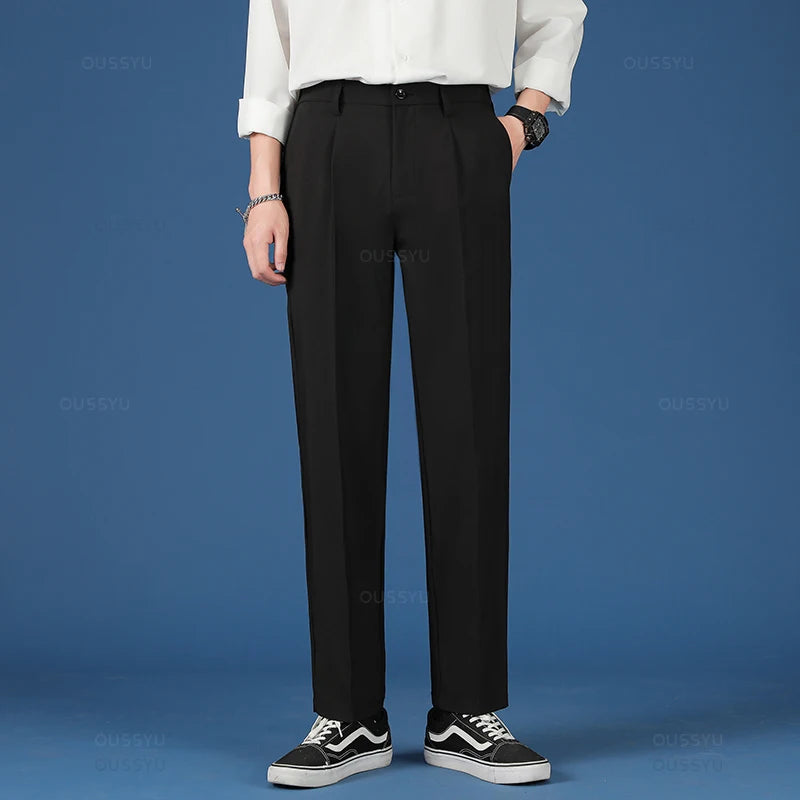 All Seasons New Smooth Pendulous Suit Pants Men Business Long Trousers Korean Formal Ankle Length Pant Male Plus Size 40