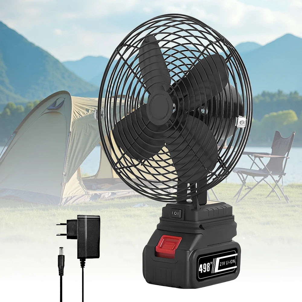 Camping Fan 8 Inches Wireless Outdoor Fishing Desktop Portable Metal Fan Strong Wind Fan Fit Makita/Dewalt 20V Battery  Pins
