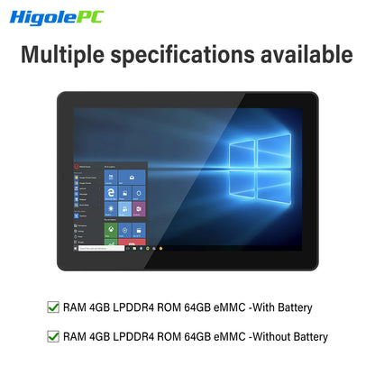 Higole F3APL 8'' Fanless Mini PC with Screen Intel J3455 Windows 10 WiFi5 4GB 64GB 2340mAh 4K Laptop Desktop PC Mini Computers