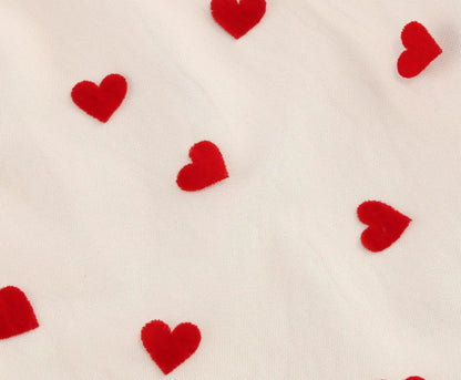 Knot Strap Strawberry Patchwork Vintage Dress 2025 Heart Flocking Valentine's Day Dress Women Birthday Party Pleated Mesh Dress