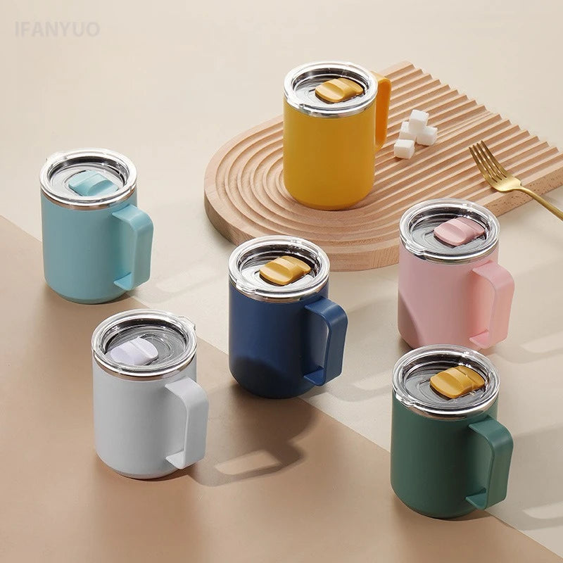 450ML Stainless Steel Insulated Mug with Lid Double Layered Cup Wall Coffee Thermos Cup for Office Outdoor Portable Water Bottle