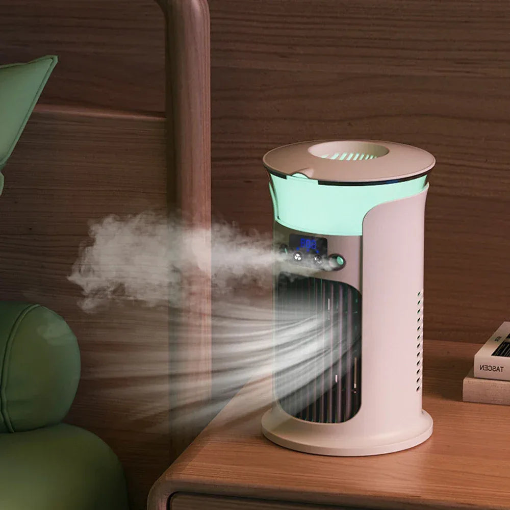 Portable Rechargeable Quiet Cool Air Fan with Humidifier, Desktop Air Conditioner, Water/Ice Cooling Cooling Fan For Office/Home