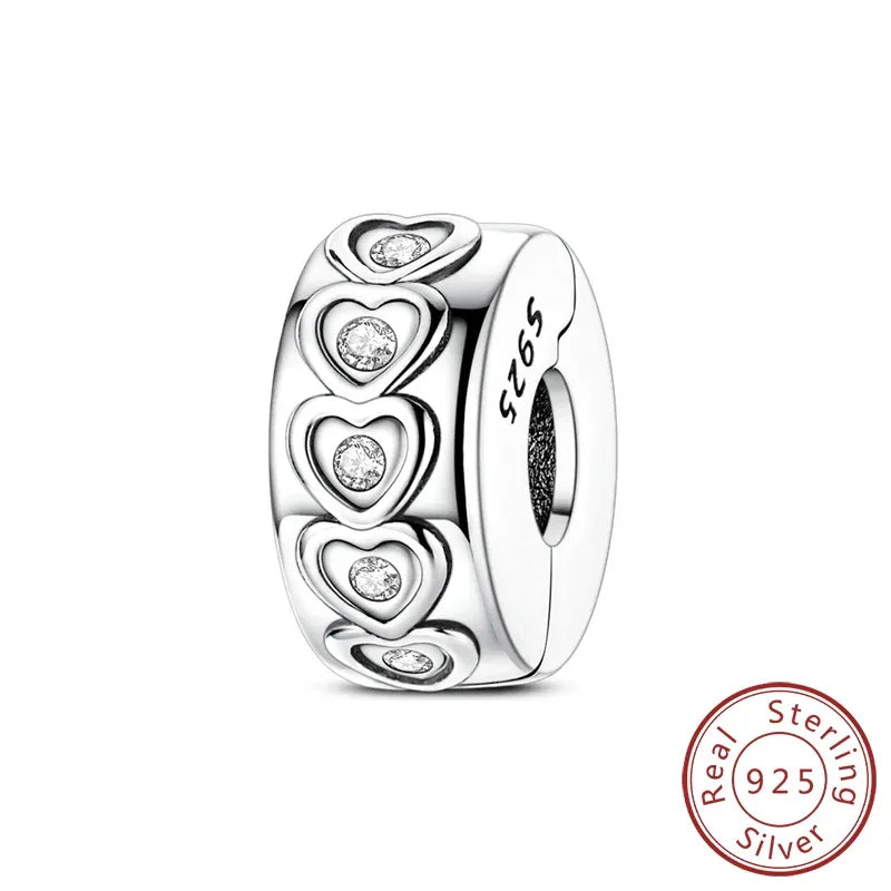 925 Silver Valentine's Day Charms Bead Sparkling Sweet Heart Rose Bear Charm Fit Original Bracelet Bangle Woman DIY Jewelry Gift