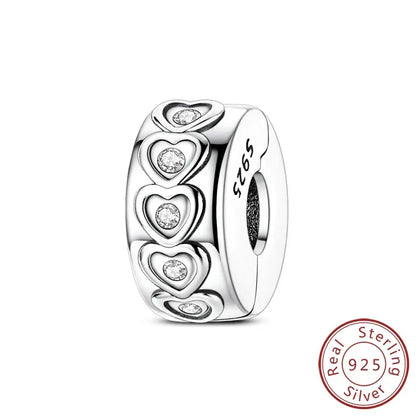 925 Silver Valentine's Day Charms Bead Sparkling Sweet Heart Rose Bear Charm Fit Original Bracelet Bangle Woman DIY Jewelry Gift