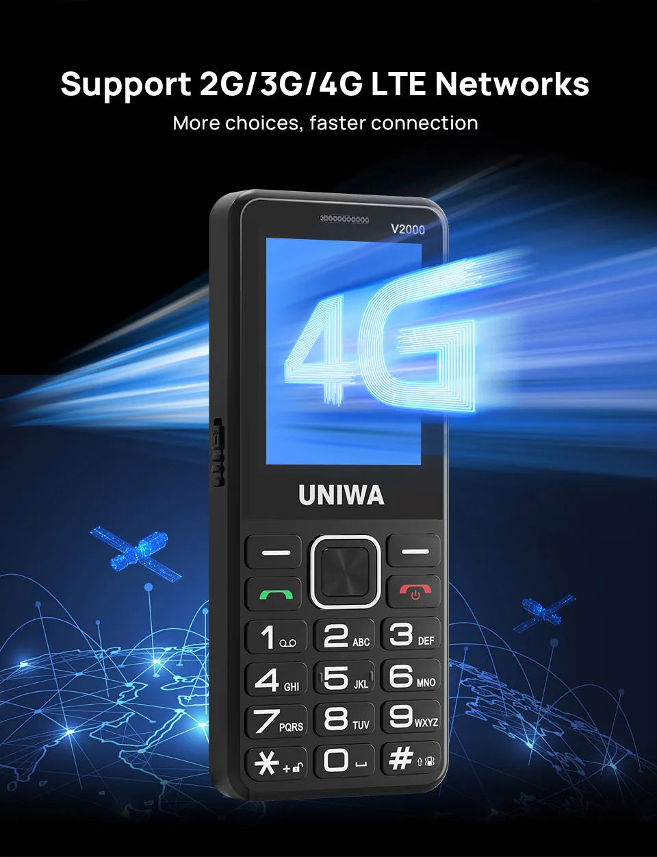 UNIWA V2000 Phone Big Push-Button Dual Screen 0.3MP Camera FM Radio Keyboard 1700mAh 4G Cellphone Support one click dialing