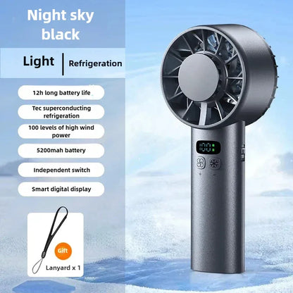 Ice compress high-speed cooling fan handheld fans USB Rechargeable portable mini fan LED Digital Display, Travel,Camping,Outdoor
