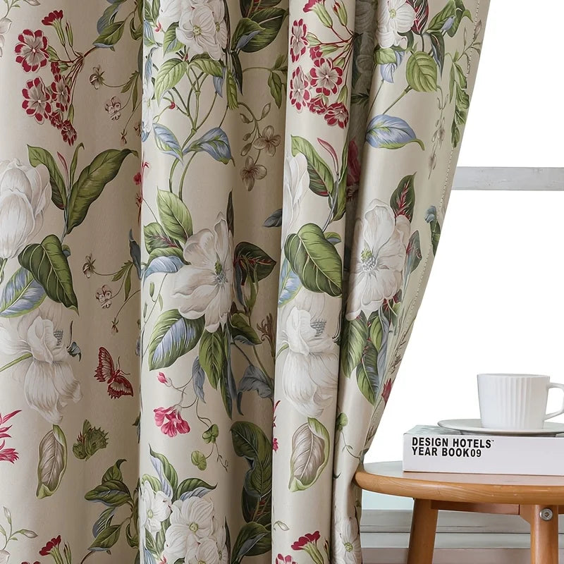 American Pastoral Print Blackout Curtain For Luxury Living Room,Noise Reduction Dustproof Blackout Curtain,Home Window Curtains