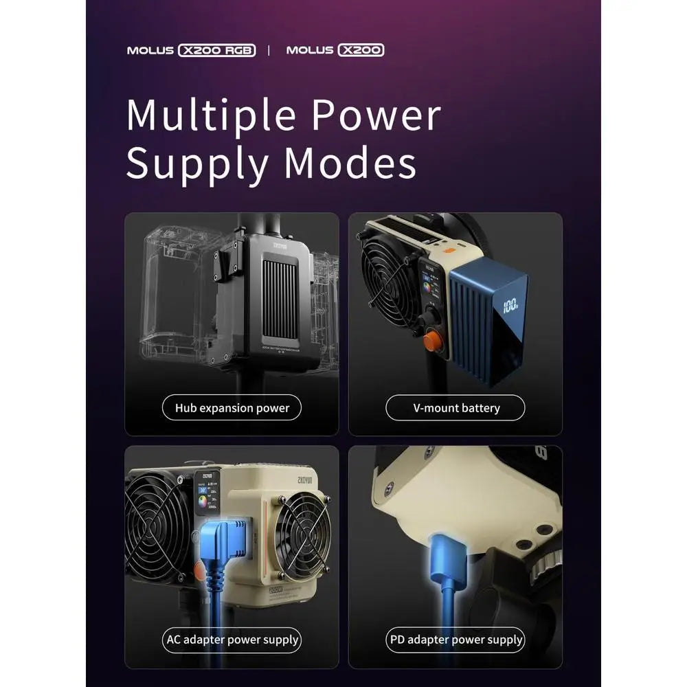 ZHIYUN MOLUS X200 RGB X200 Bi-color LED Video Light 200W High Brightness Adjustable Color Temp APP Control for Vlogging Filming