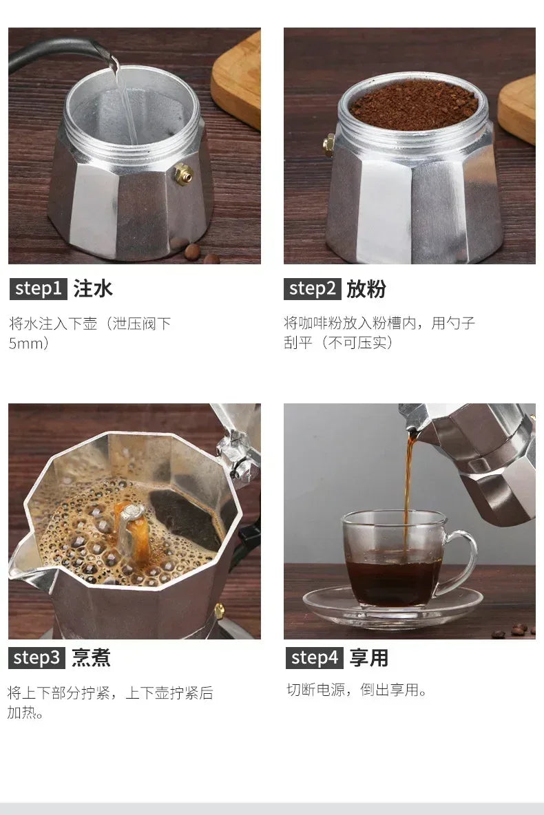New 50ml-600ml Moka Pot Aluminum Household Electric Burner Stove Top Espresso Percolator Coffee Maker Coffee Extraction Pot