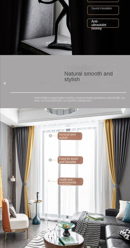 2025 New Spliced Two Color Bedroom Full Blackout Curtain Living Room Advanced Curtains Room Bay Window Light Luxury Drapes