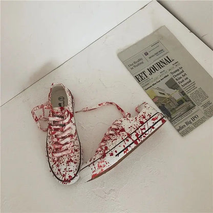 Graffiti Sneakers Men Women Black Ink Dirty Shoes Size 35-44 College Hiphop Style School Couple Shoes 2024 Spring Canvas Sneaker