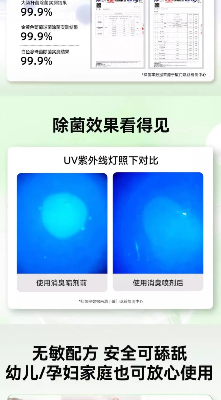 Pet deodorant, deodorant, deodorant, fragrance retaining, general antibacterial, urine removing, odor removing, spray, clear air