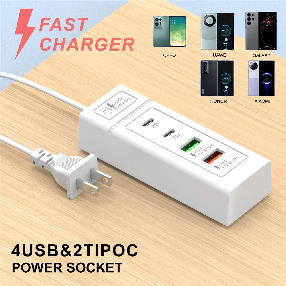 USB C Charger Power Strip Multi Ports Fast Charging EU/US/UK Plug Power Adapter Quick Charge 3.0 PD Type C Wall Charger Socket