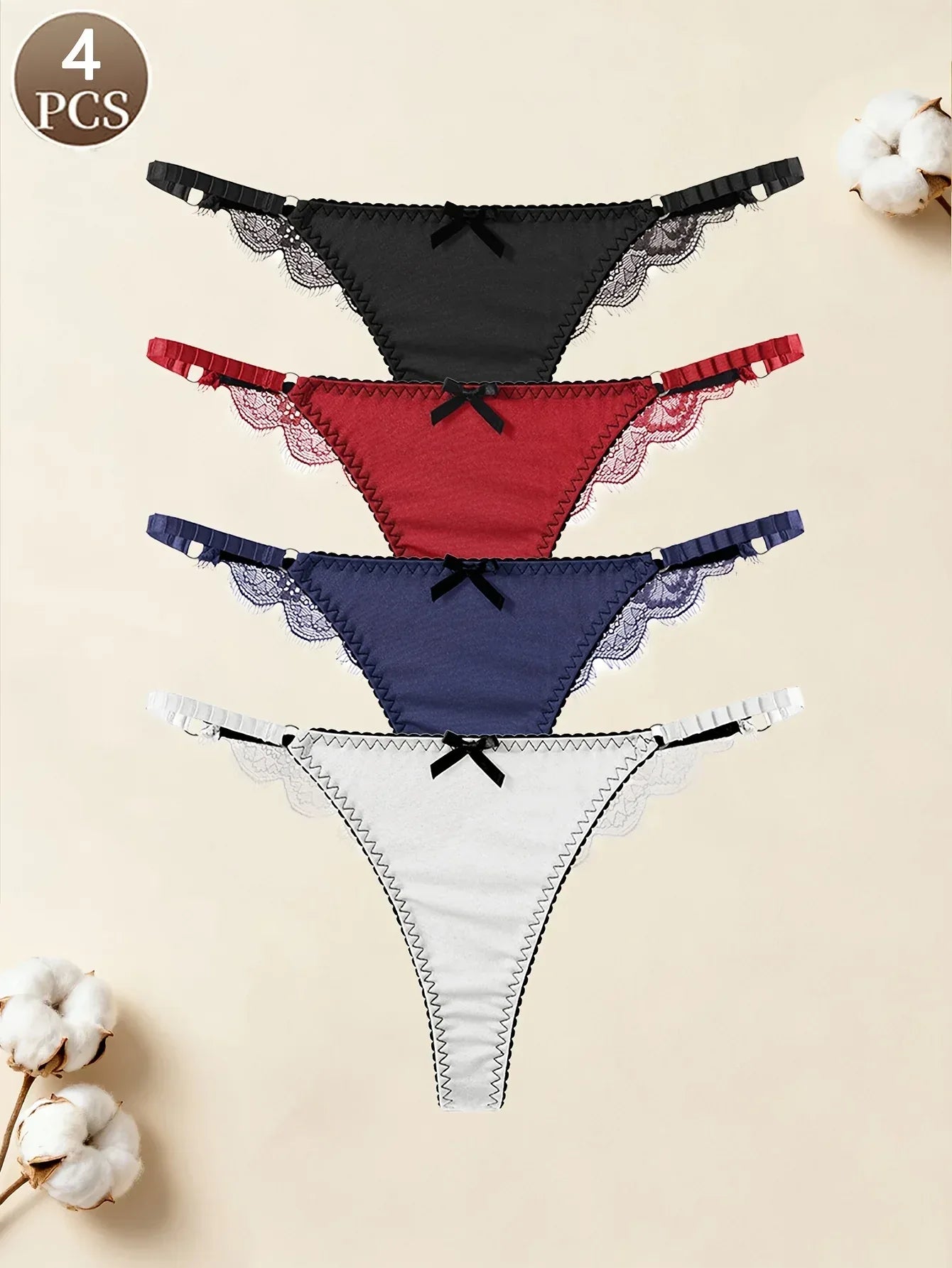 4-piece French sexy lace bow seamless women's thong comfortable soft sports yoga women's underwear