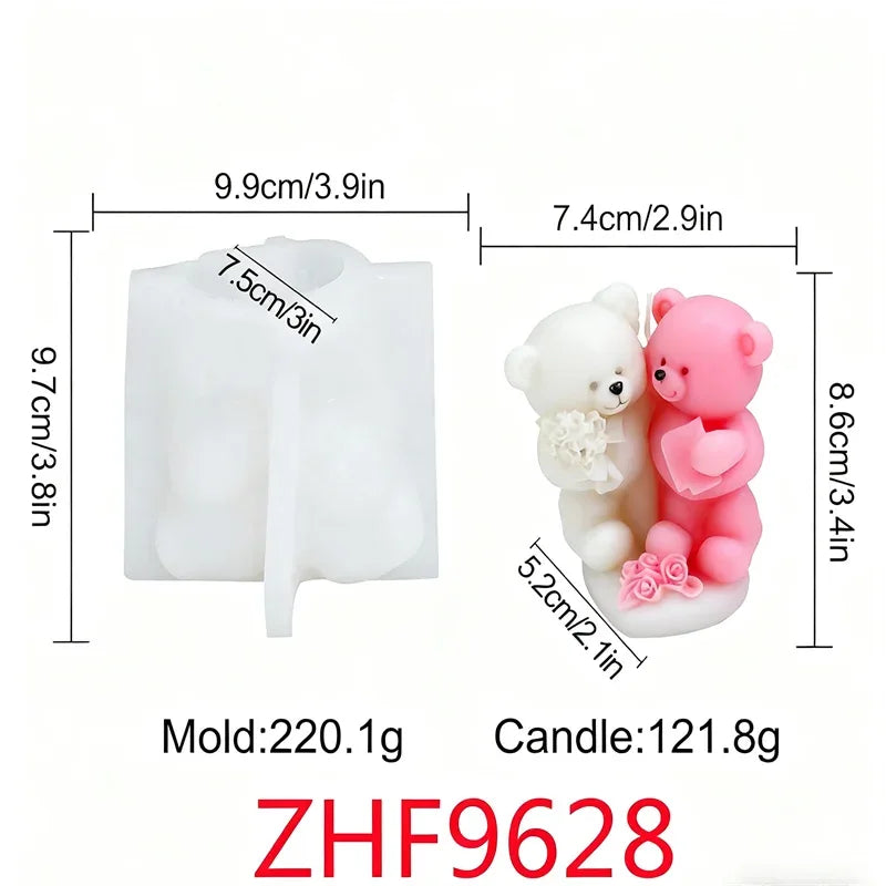 Couple Bear Candle Mold Couple Embrace Bear Silicone Mold 3D Teddy Bear Candle Making Mold for Valentine's Day Birthday Gift