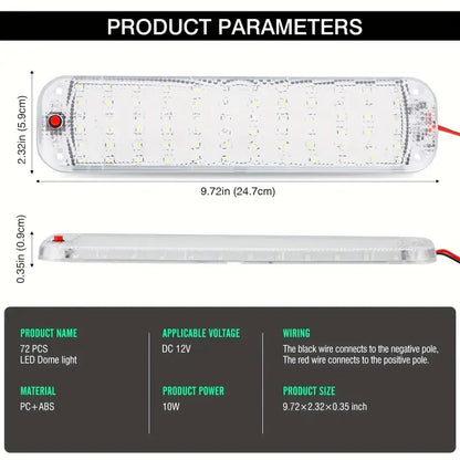 72LED 12V-80V Car Interior Light High Bright Cabin Dome Roof Ceiling Lamp Car Interior Reading Light For Trucks Campers Boats RV