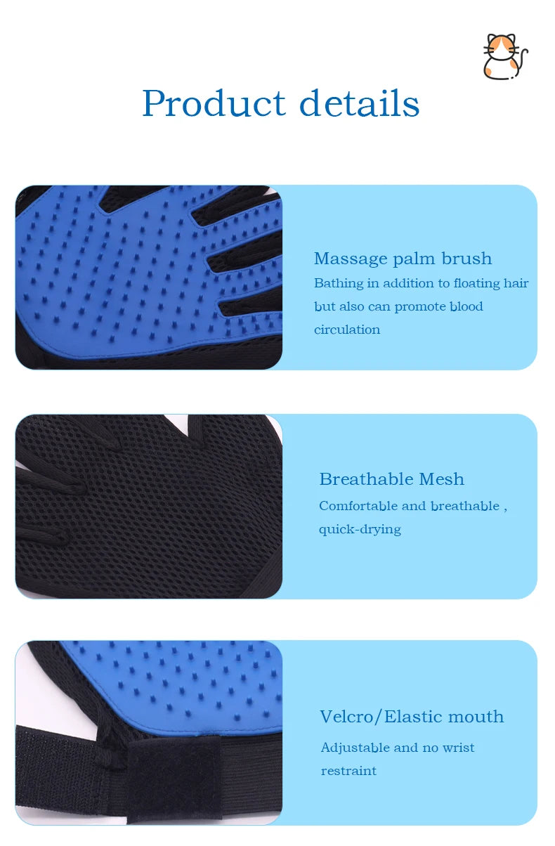 Pet Glove Cat Grooming Glove Cat Hair Deshedding Brush Gloves Dog Comb for Cats Bath Hair Remover Clean Massage Brush For Animal