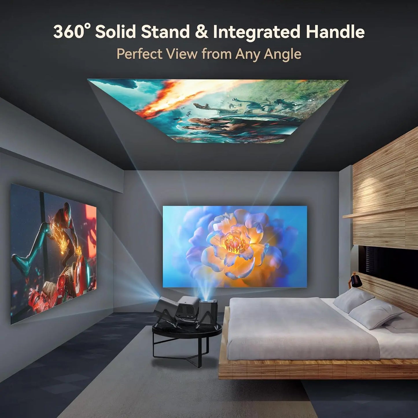 Mini 4K Projector Wall Projector, Portable Outdoor Movie Projector with Built-in Wi-Fi, Speaker & Digital Keystone, HDMI/BT,