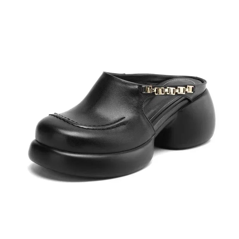 New Half-bang-head Slippers for Women 2025 Genuine Leather Platform Wedge-shaped Sneakers Pump Summer Fashion Women Casual Shoes