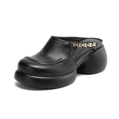 New Half-bang-head Slippers for Women 2025 Genuine Leather Platform Wedge-shaped Sneakers Pump Summer Fashion Women Casual Shoes
