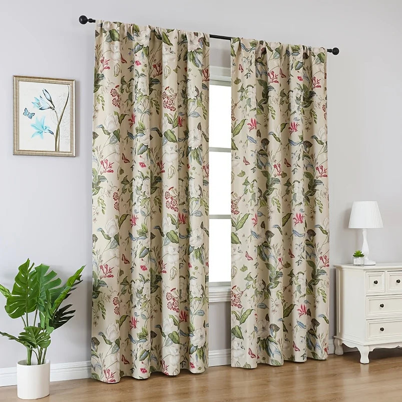 American Pastoral Print Blackout Curtain For Luxury Living Room,Noise Reduction Dustproof Blackout Curtain,Home Window Curtains