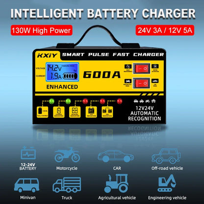 130W Automotive Battery Chargers Digital Intelligent Pulse Repair + Switch LED Indicator Storage Cell Car Chargers 12V 5A,24V 3A