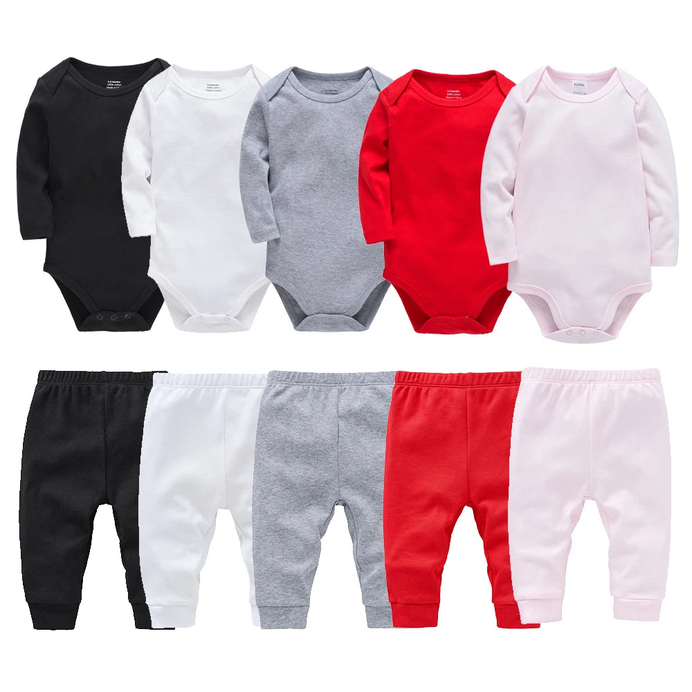2 Pieces Set 100% Cotton Baby Rompers Pants Blank Colors Kids Trousers Plain Newborn Clothing Muslin Bodysuit Clothes