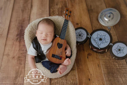 Newborn Photography Clothes for Baby Boy Cool Leather Jacket Clothing Musician Guirar Set Props for Studio Photoshoot Props