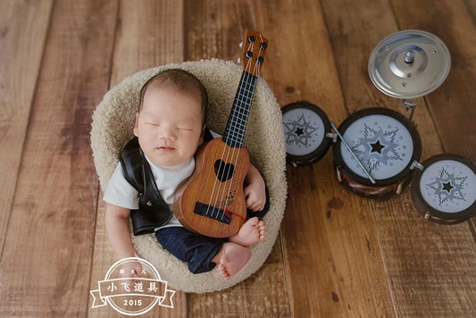 Newborn Photography Clothes for Baby Boy Cool Leather Jacket Clothing Musician Guirar Set Props for Studio Photoshoot Props