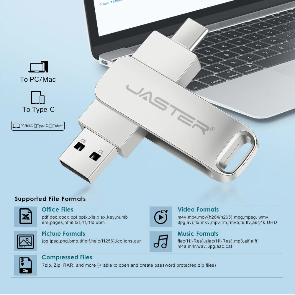 High speed TYPE C USB 3.2 Pen drive 256GB OTG 2 IN 1 Metal USB flash drive 128GB Pendrive 64GB USB flash drives Memory Disk
