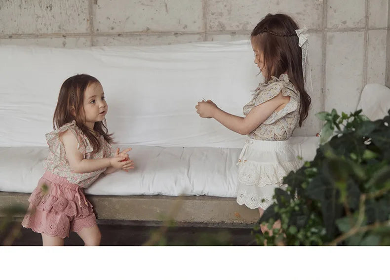 Kids Girls Cute Shirts and Shorts Skirts Outfit Set 2026 Summer New Korea Children Floral Fringed Shirts Skirts Clothes Set