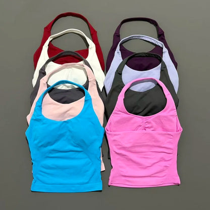HISTELLO Halter Top Gym Vest Woman Backless Tank Tops Push Up Sport Bras Running Vest Workout Tops Activewear Yoga Clothing