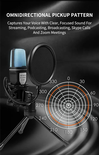 USB Microphone Clear Full RGB Capacitive Gaming Esports Desktop Microphone Live Conferencing Podcast Recording Studio Computer