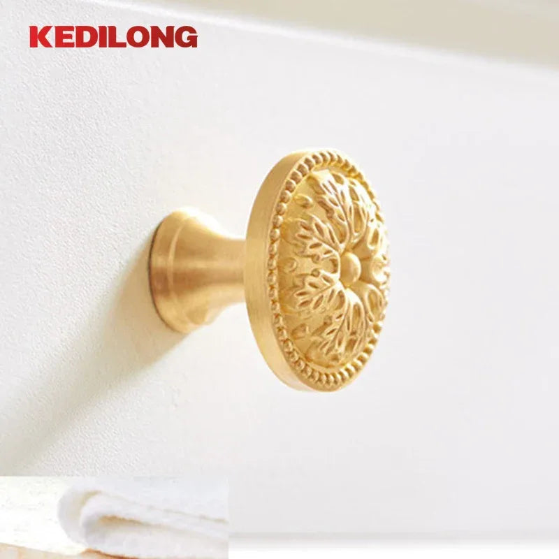 KEDLO Brass handle single hole solid cabinet door light gold European style drawer kitchen shoe cabinet wardrobe brass knob