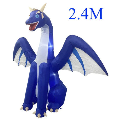 2.4M Halloween Inflatable Dragon Decoration with LED Light Large Christmas Outdoor Decor Holiday Blow-up Ornament Courtyard Prop