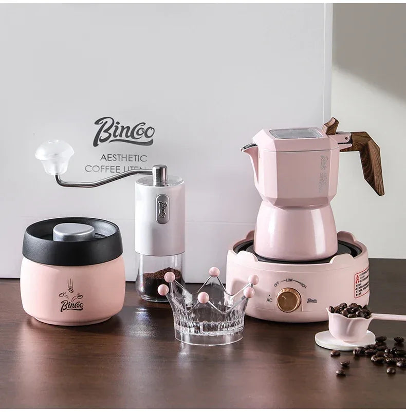 Bincoo Dual Valve Moka Pot 110v-220v Electric Heater Base Espresso Maker Brewed Coffee Mocha Pot Italian Camping Barista Tool