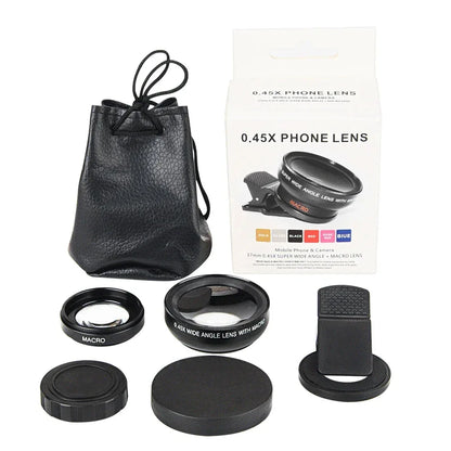 Professional 2 in 1 Lens Universal Clip 37mm Cell Phone Lens 0.45x 49uv Super Wide Angle + Macro HD Lens for All Smartphones
