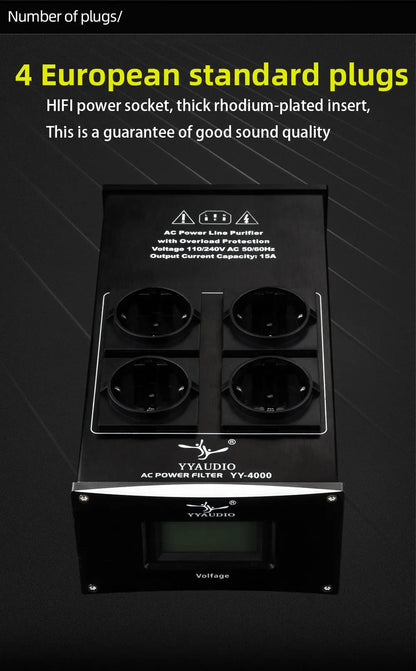 YYAUDIO HiFi Audio Noise AC Power Filter Power Conditioner Power Purifier Surge Protection with EU Outlets Power Strip